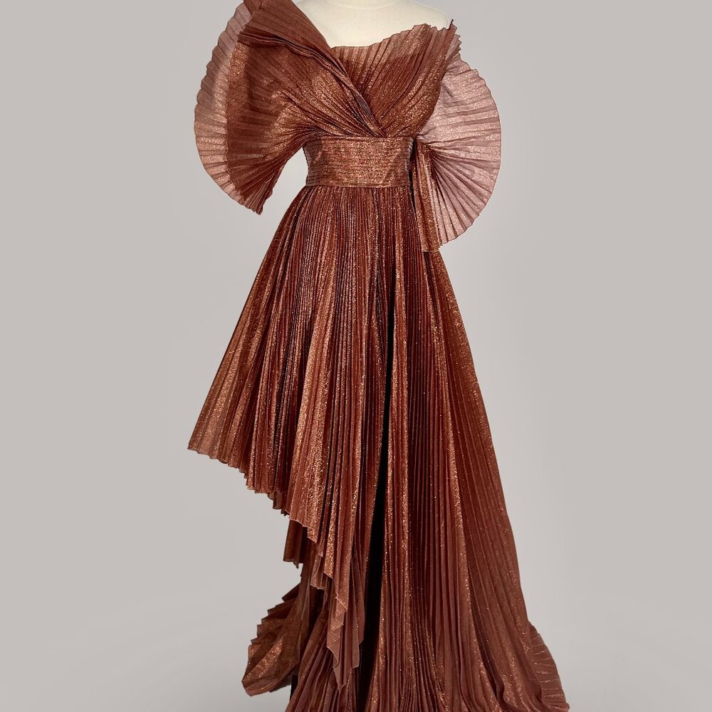 Brand New US 6 GEMY MAALOUF High-Low Pleated Evening Dress